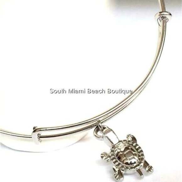 Turtle Charm Bracelet Silver Plated Beach Island Wire Nautical Island Sea Life - Picture 7 of 10